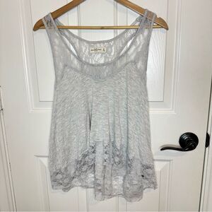 Y2K Abercrombie & Fitch Light Grey Babydoll Lace Racerback Tank Blouse Sz M Boho